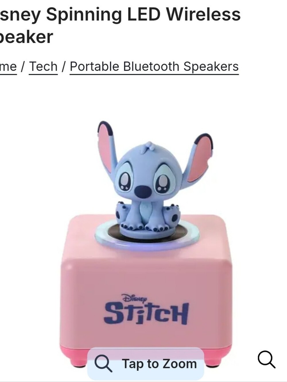 Disney Blue Stitch Figure LED Bluetooth Speaker on Pink Base
